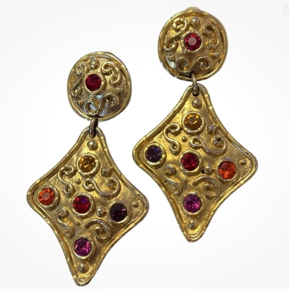 Edouard Rambaud Gold and Multicolor Gemstone Drop Earrings